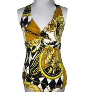 Andrea Behar Camisole Twist Fabric Bodice Gold/Black/White Top Size L